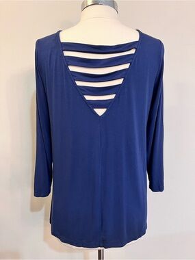 Lilly Pulitzer Ophelia Navy Blue Strappy Lattice Back Top 3/4 Sleeve, size L